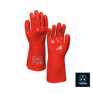 Gants chimiques PVC AAR6303 TANSAN étanches avec manchette 40 cm, résistants aux acides légers et conformes EN ISO 374.