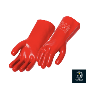 Gants chimiques PVC AAR6303 TANSAN étanches avec manchette 40 cm, résistants aux acides légers et conformes EN ISO 374.